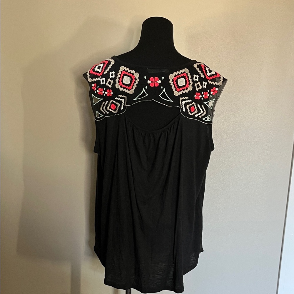 Maurices Black Sleeveless Tank with Embroidered Yoke
